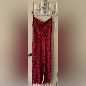 Red Spotted Midi Slip Dress with Cowl Neck